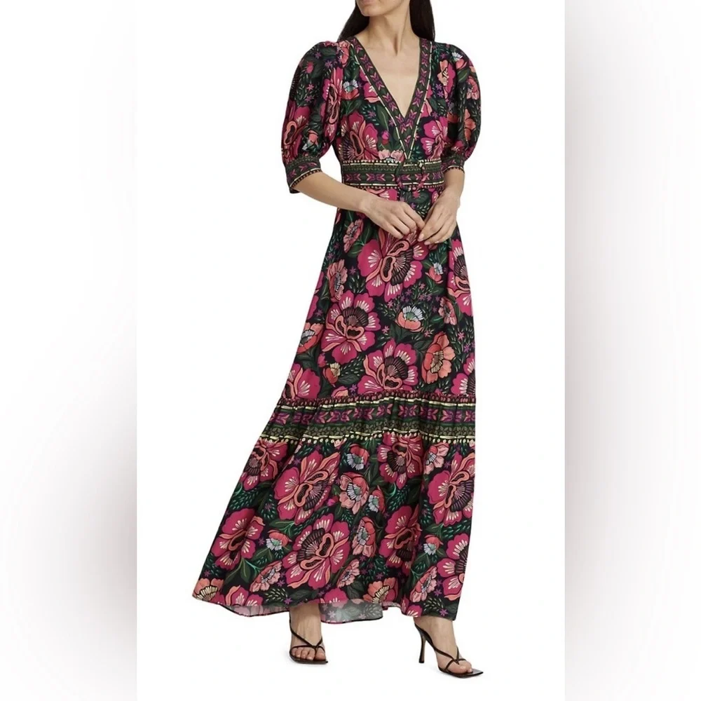 FARM Rio Floral V-Neck Maxi Dress in Pink and Green - Picture 2 of 5